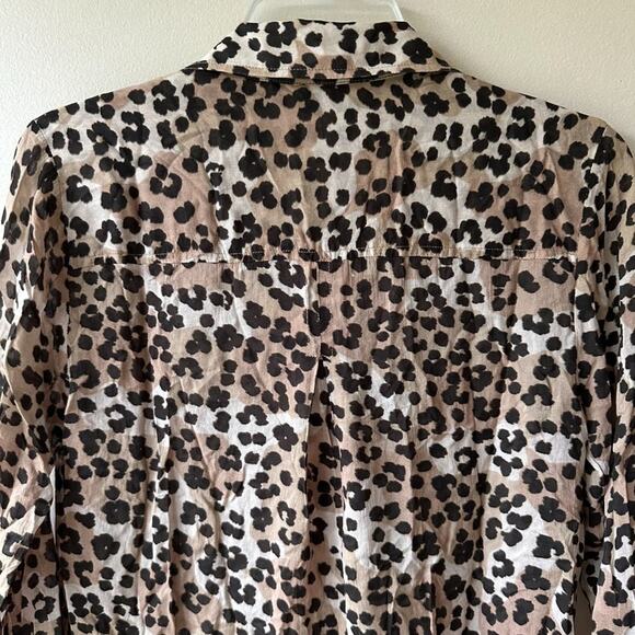 Cloth & Stone Blouse Top Leopard Print Semi Sheer Long Sleeve Brown Black XS - Picture 4 of 13